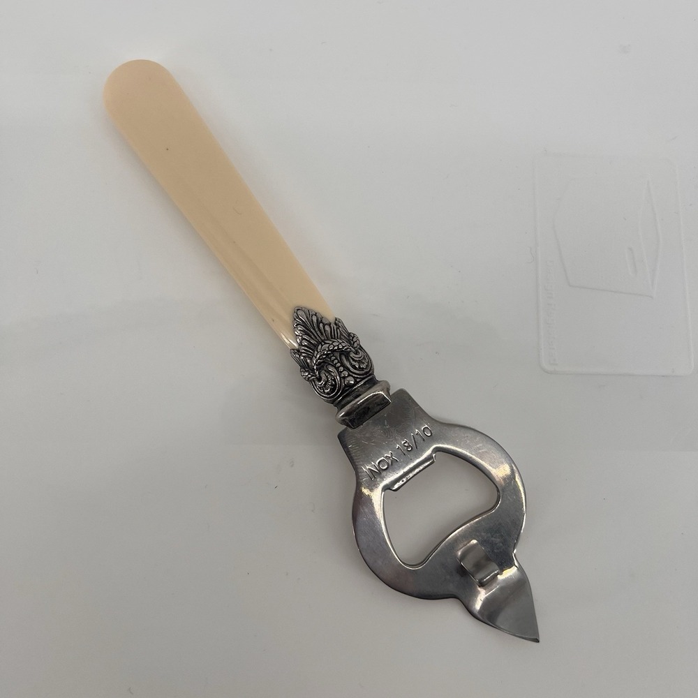Vintage INOX 18/10‎ Bottle Opener Ornate Metal Cream Handle Barware Bar
